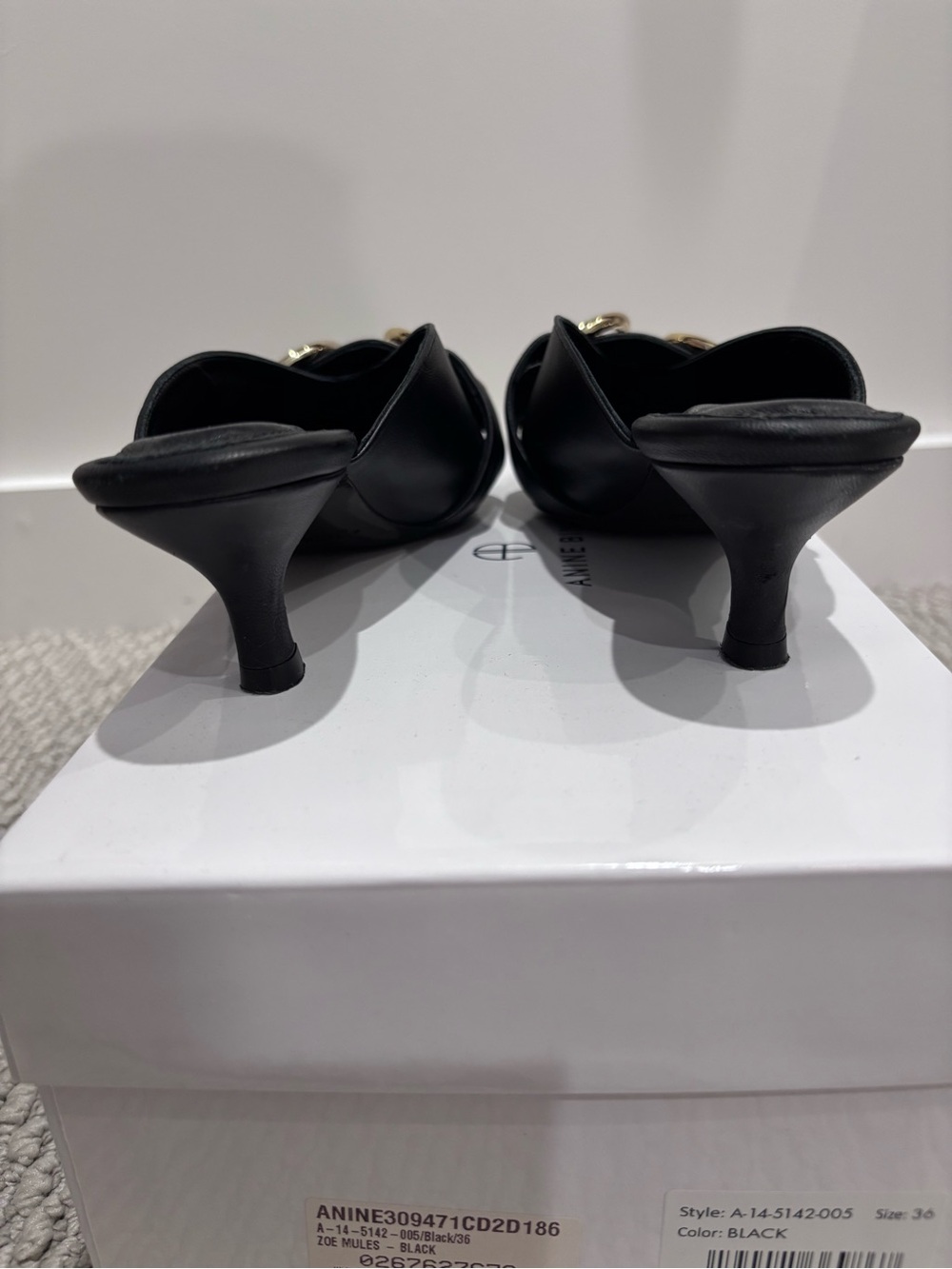 Anine Bing Zoe Black Leather Pointed Mule with Gold Buckle 36/36.5 - Picture 4 of 7
